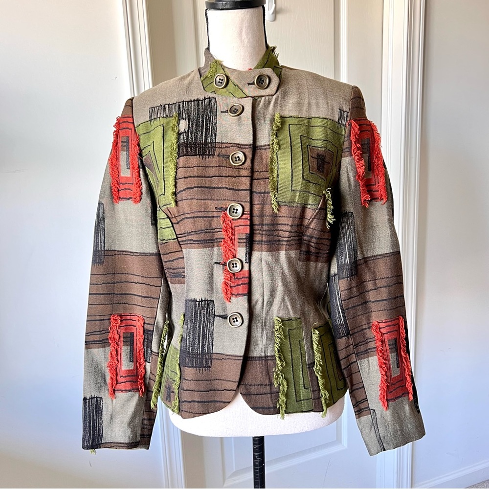 Vintage BETS by Canvasbacks Fringe Textured Art Deco Blazer Jacket—SZ. 8